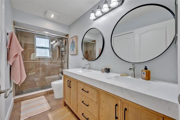 Bathroom, Dual Sink Vanities, Glass Shower, Interior