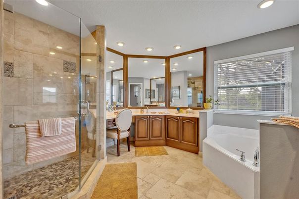Bathroom, Glass Shower, Interior, Recessed Lighting