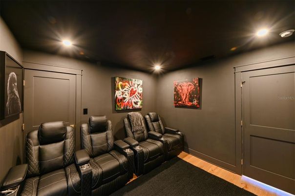 Home Theatre Room, Interior, Recessed Lighting, Theatre Room, Wood Texture Flooring