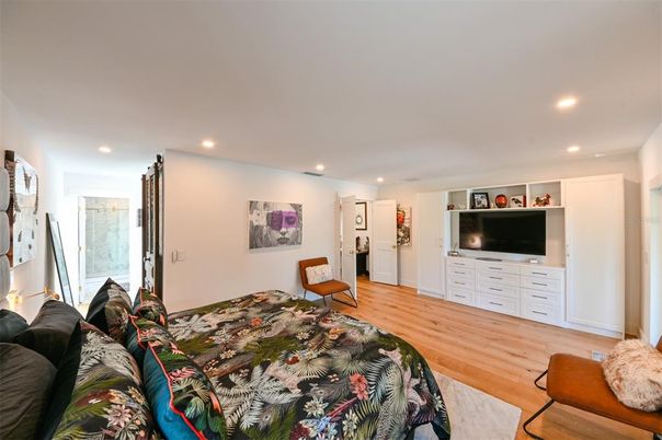 Bedroom, Interior, Recessed Lighting, Wood Texture Flooring
