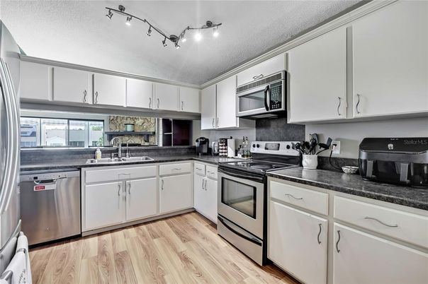 Interior, Kitchen, Stainless Steel Appliances, Wood Texture Flooring