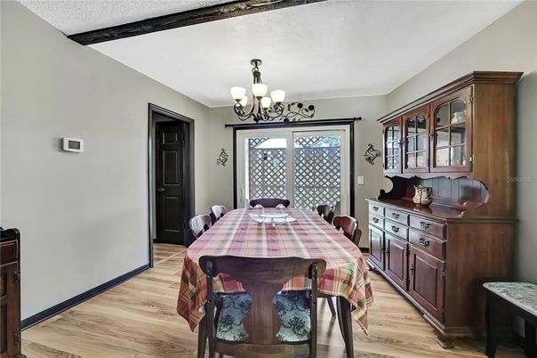 Chandelier, Dining room, Interior, Wood Texture Flooring