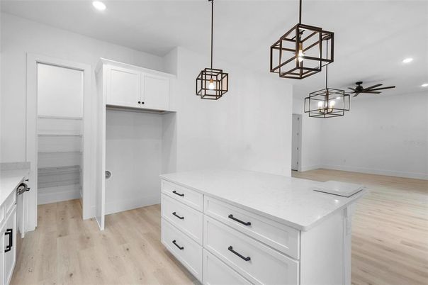 Interior, Kitchen, Pendant Lights, Recessed Lighting, Wood Texture Flooring