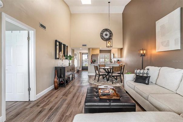 Dining room, Interior, Kitchen, Living room, Pendant Lights, Recessed Lighting, Wood Texture Flooring