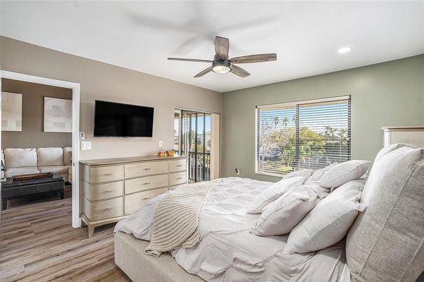 Bedroom, Interior, Recessed Lighting, Wood Texture Flooring