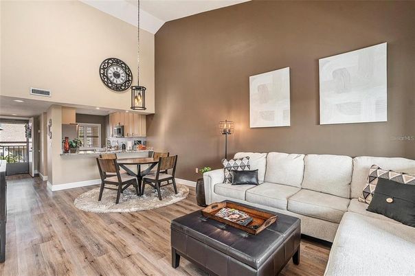 Dining room, Interior, Kitchen, Living room, Pendant Lights, Recessed Lighting, Wood Texture Flooring