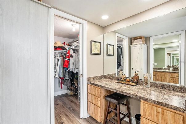 Bathroom, Interior, Recessed Lighting, Walk-in Closets, Wood Texture Flooring