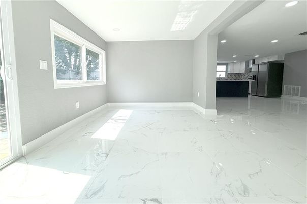 Empty room, Interior, Kitchen, Marble, Recessed Lighting