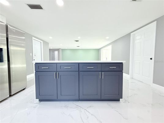 Interior, Kitchen, Marble, Recessed Lighting, Stainless Steel Appliances