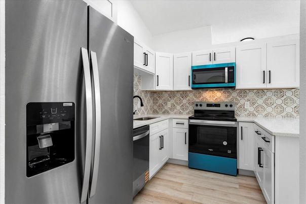 Interior, Kitchen, Stainless Steel Appliances, Wood Texture Flooring
