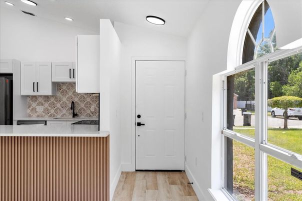 Interior, Kitchen, Recessed Lighting, Wood Texture Flooring