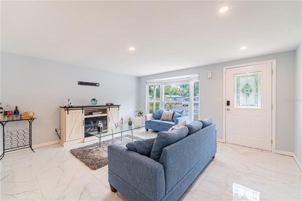 Fireplace, Interior, Living room, Marble, Recessed Lighting