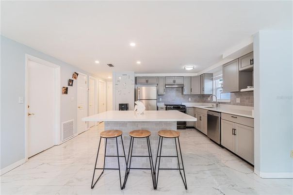 Interior, Kitchen, Marble, Recessed Lighting, Stainless Steel Appliances