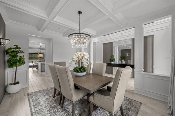 Chandelier, Dining room, Interior, Wood Texture Flooring