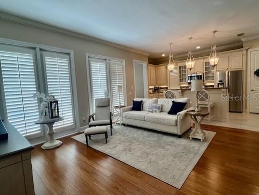 Interior, Kitchen, Living room, Pendant Lights, Recessed Lighting, Stainless Steel Appliances, Wood Texture Flooring