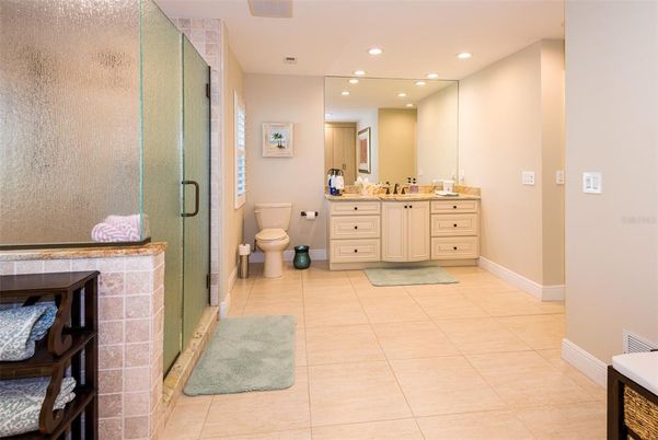 Bathroom, Glass Shower, Interior, Recessed Lighting