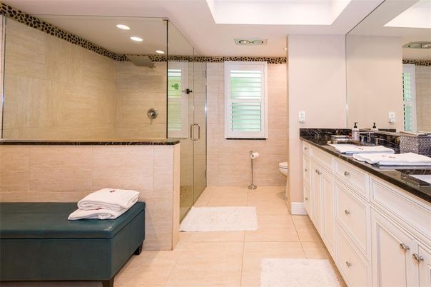 Bathroom, Dual Sink Vanities, Glass Shower, Interior, Recessed Lighting