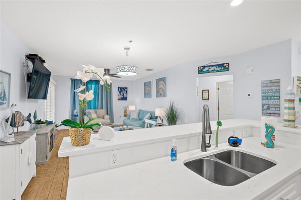 Interior, Kitchen, Pendant Lights, Recessed Lighting, Wood Texture Flooring
