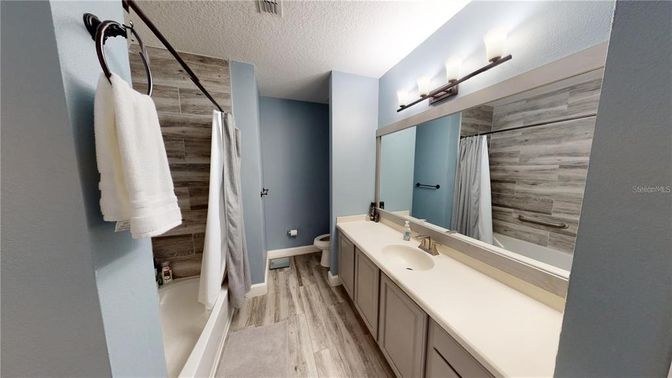 Bathroom, Dual Sink Vanities, Interior, Wood Texture Flooring, Wooden Walls