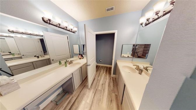 Bathroom, Dual Sink Vanities, Interior, Wood Texture Flooring