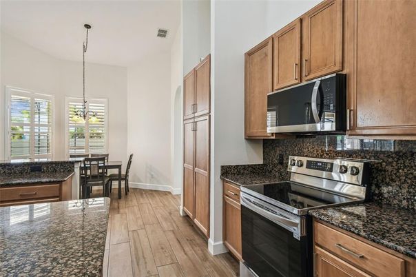 Dining room, Interior, Kitchen, Pendant Lights, Wood Texture Flooring