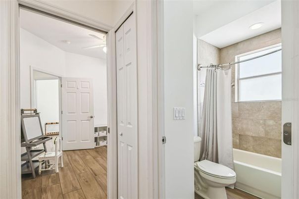 Bathroom, Interior, Recessed Lighting, Wood Texture Flooring