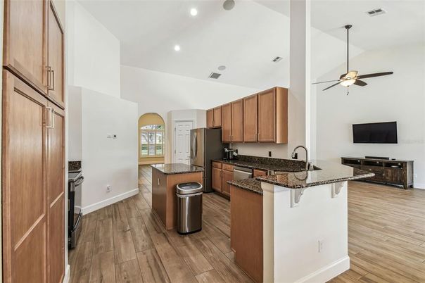 Interior, Kitchen, Recessed Lighting, Wood Texture Flooring