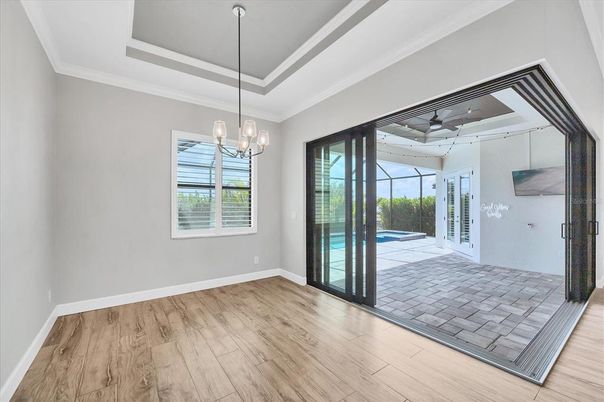 Empty room, Interior, Pendant Lights, Wood Texture Flooring