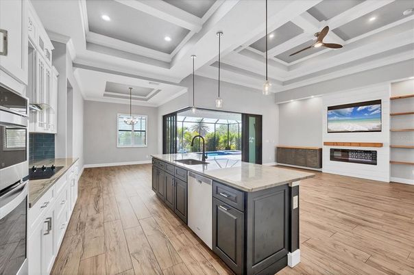 Interior, Kitchen, Pendant Lights, Recessed Lighting, Wood Texture Flooring