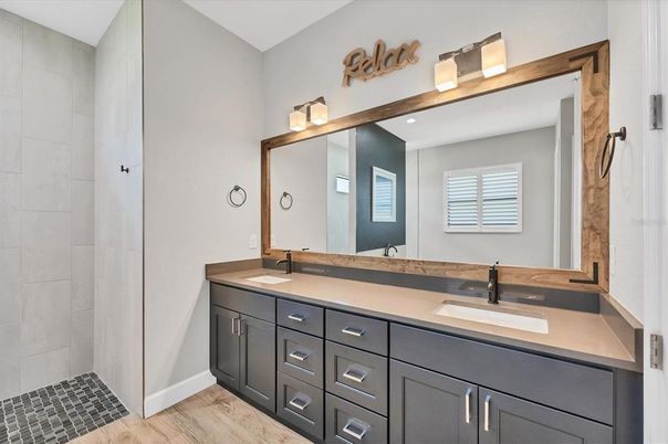 Bathroom, Dual Sink Vanities, Interior, Wood Texture Flooring