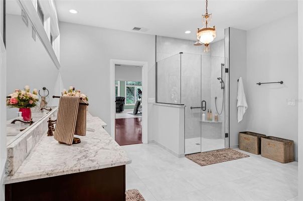 Bathroom, Glass Shower, Interior, Pendant Lights, Recessed Lighting