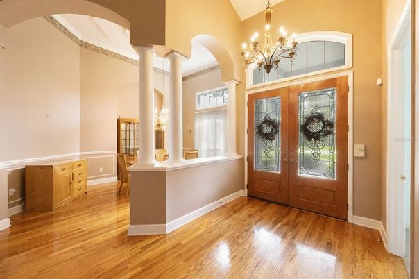 Chandelier, Interior, Wood Texture Flooring