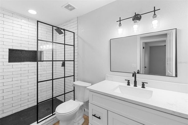 Bathroom, Glass Shower, Interior, Recessed Lighting