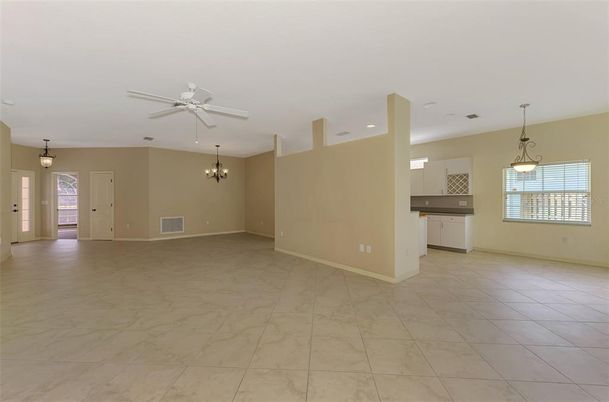 Chandelier, Empty room, Interior, Kitchen, Marble, Pendant Lights, Recessed Lighting