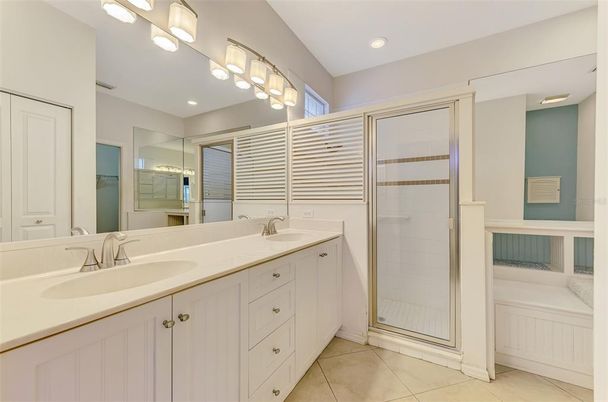 Bathroom, Dual Sink Vanities, Glass Shower, Interior, Recessed Lighting