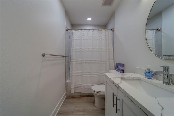 Bathroom, Interior, Recessed Lighting, Wood Texture Flooring