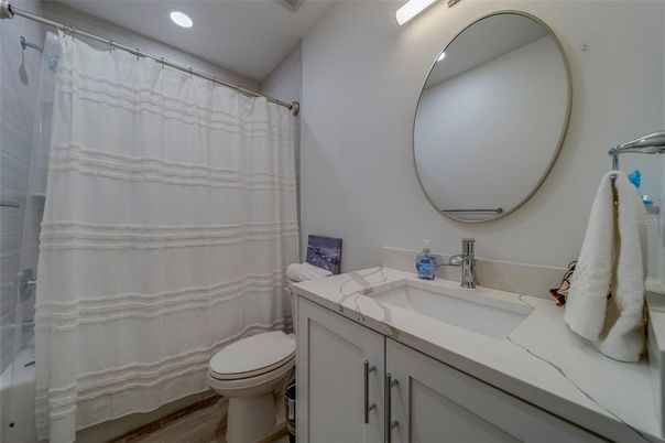 Bathroom, Interior, Recessed Lighting, Wood Texture Flooring