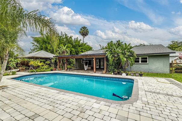 Exterior, Pool, Solar Panels