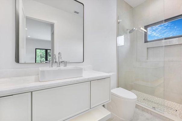 Bathroom, Glass Shower, Interior, Recessed Lighting