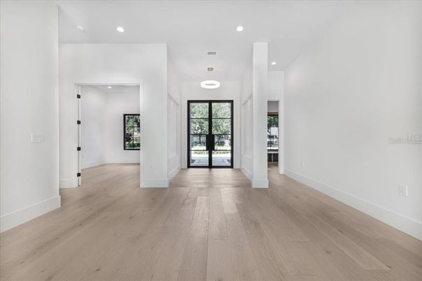 Empty room, Interior, Recessed Lighting, Wood Texture Flooring