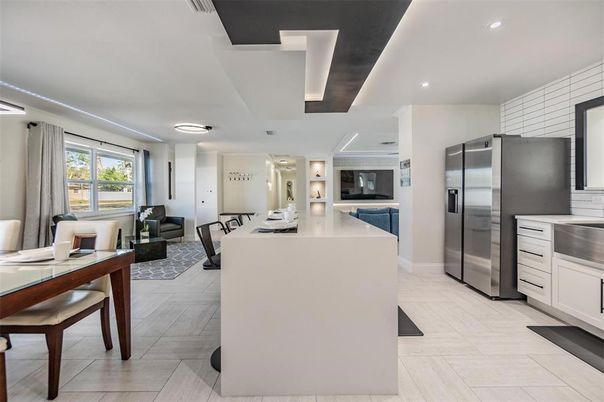 Dining room, Interior, Kitchen, Living room, Recessed Lighting, Stainless Steel Appliances