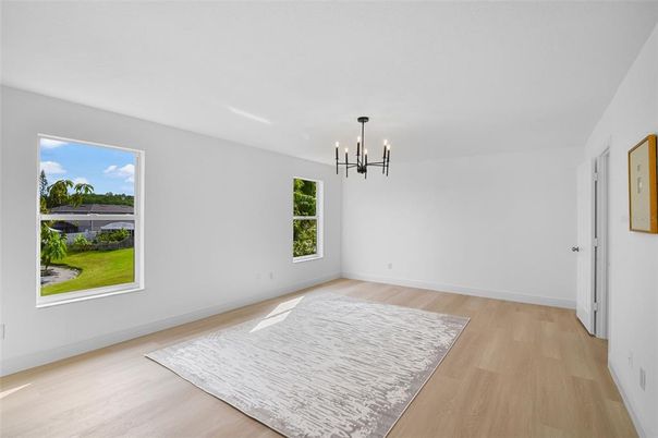 Empty room, Interior, Pendant Lights, Wood Texture Flooring