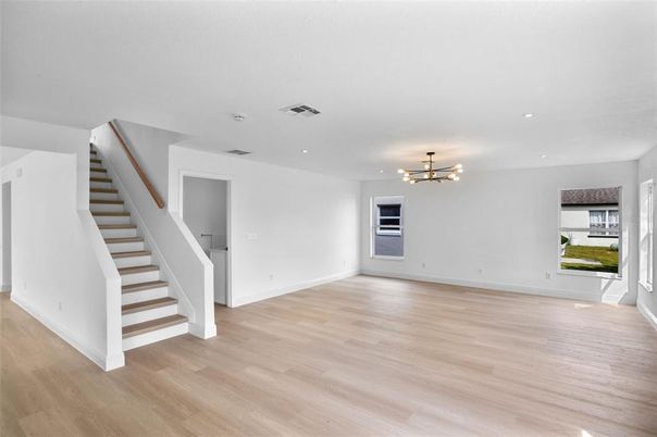 Empty room, Interior, Recessed Lighting, Wood Texture Flooring