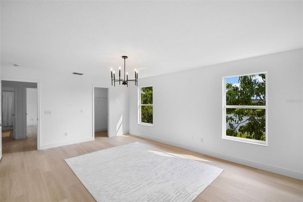 Empty room, Interior, Pendant Lights, Wood Texture Flooring