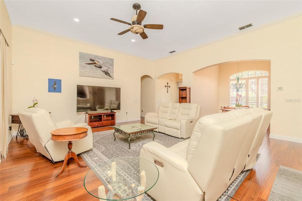 Interior, Living room, Recessed Lighting, Wood Texture Flooring