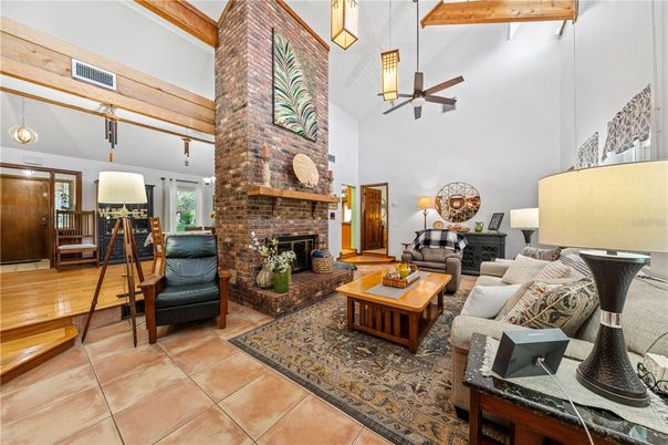 Fireplace, Interior, Living room, Pendant Lights