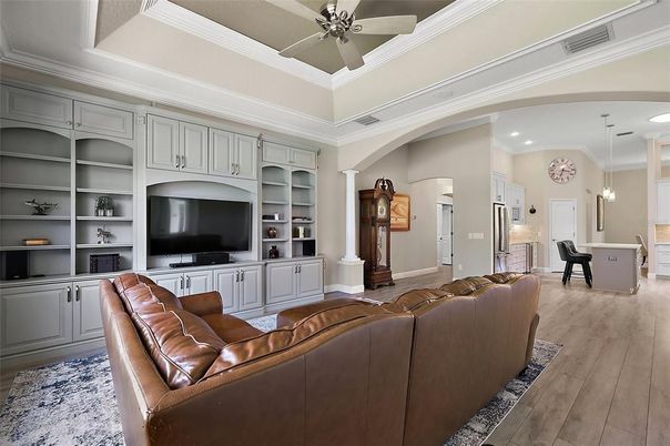 Interior, Living room, Pendant Lights, Recessed Lighting, Wood Texture Flooring