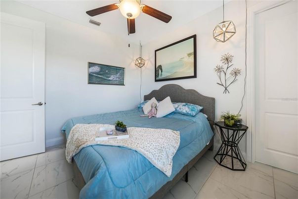 Bedroom, Interior, Marble, Pendant Lights