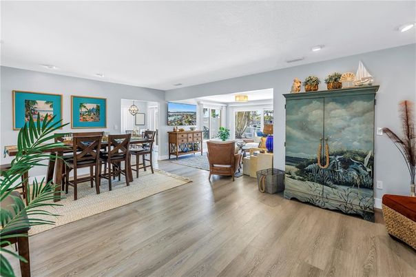 Dining room, Interior, Recessed Lighting, Wood Texture Flooring