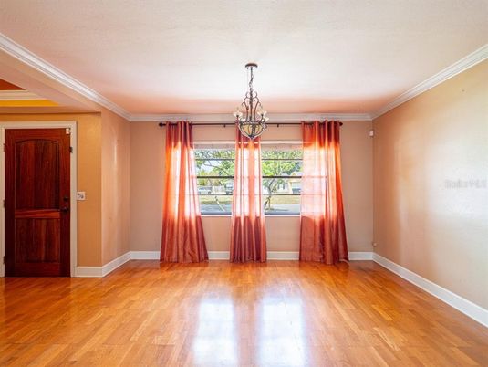 Chandelier, Empty room, Interior, Pendant Lights, Wood Texture Flooring